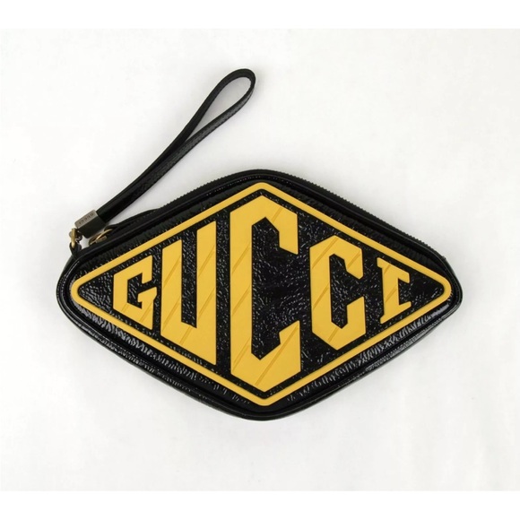 GUCCI Unisex Black Patent Leather Diamond Shape Wrist Wallet 524316 8177 - Picture 2 of 8